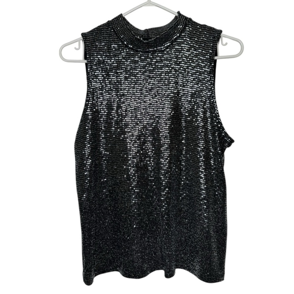 Brody Miles Black Sequin Top Sleeveless Mock Neck Indie Sleaze Night Luxe